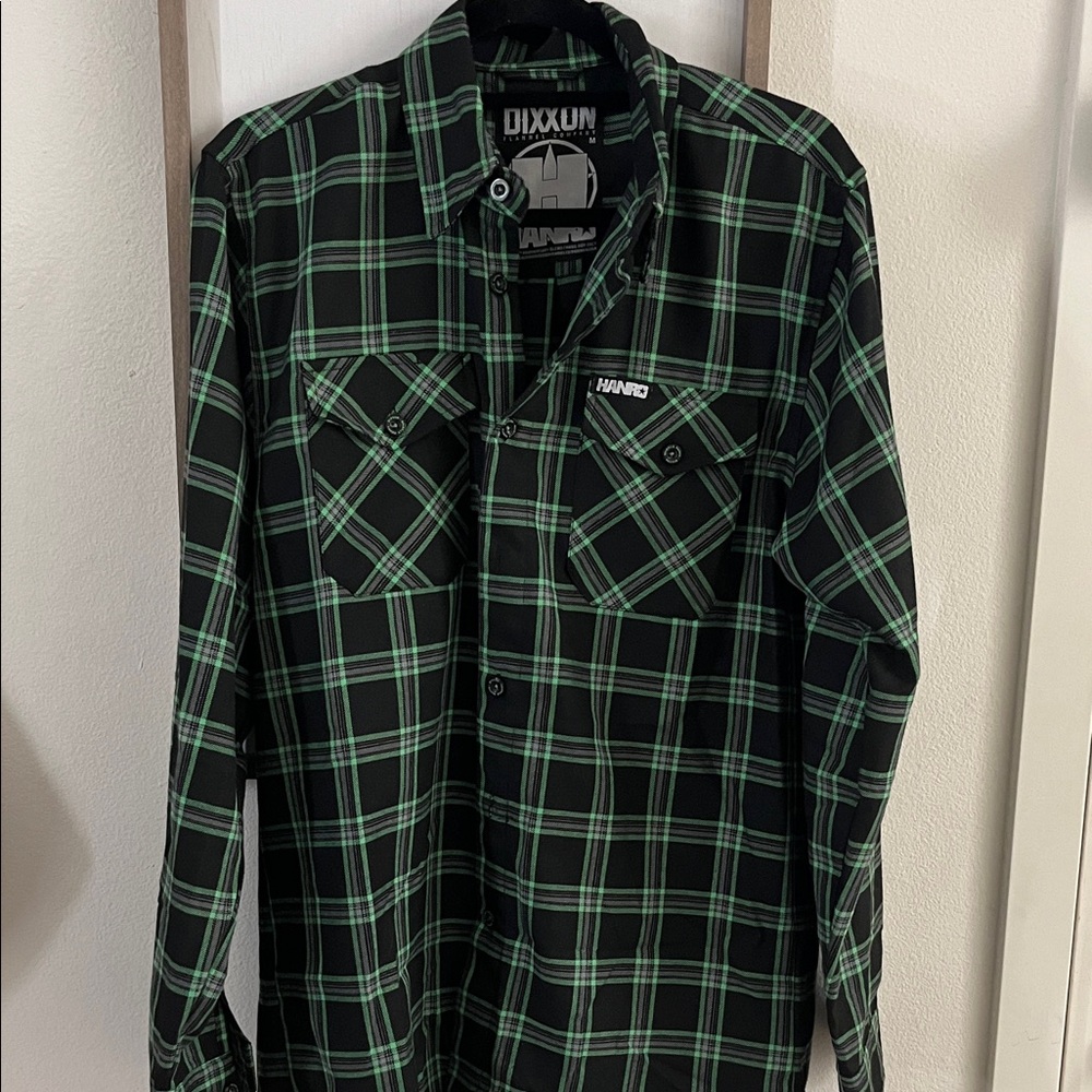 DIXXON Men's Black and Green Checkered Shirt